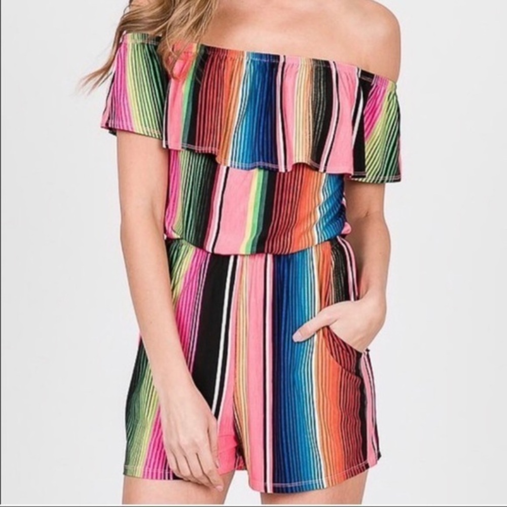 Serape Stripe Off Shoulder Romper Shorts